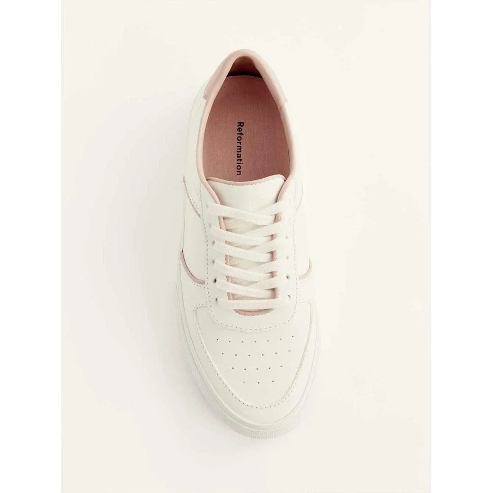 Reformation Harlow Leather Low Top Sneakers White Blush Pink Sustainable Shoes